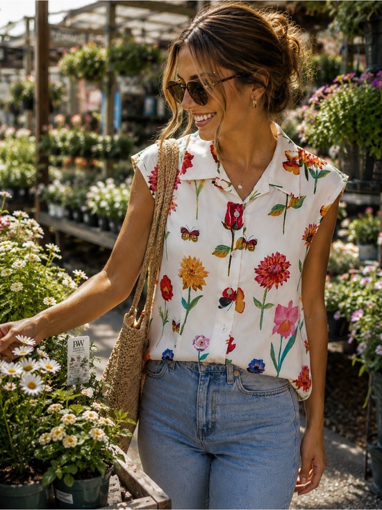 Ann Taylor Tops - 100% Silk Botanical Floral Blouse Garden Party Cottagecore Coquette Top Size M